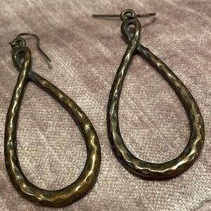 Vintage Hammered Brass Metal Loop Earrings